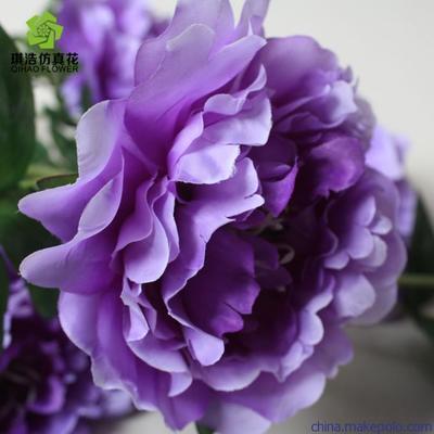 琪浩工艺品 厂家直销高档绢布仿真装饰花批发——5头小牡丹绢花绽放永恒之美