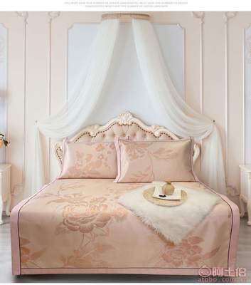 2017新品紫丁香600d可水洗加厚粗冰丝席凉席三件套——幕色牡丹系列