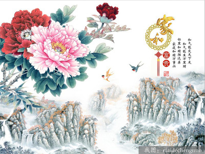 家和富贵牡丹花电视背景墙 苗木选择与装饰艺术